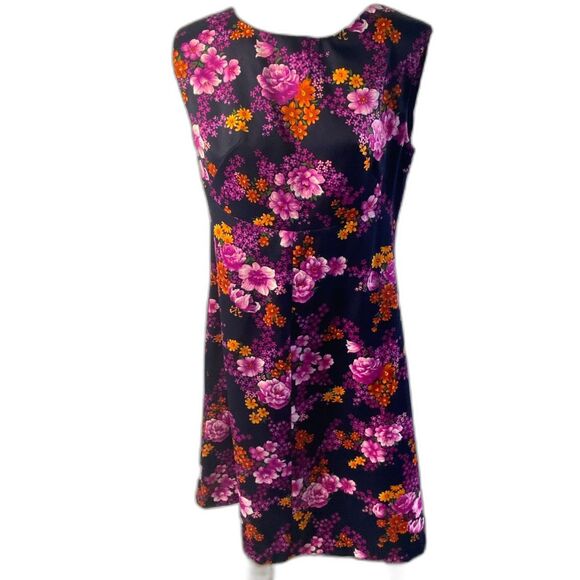 Handmade Vintage A-Line Retro Professional Black Pink Sleeveless Dress Small - Picture 1 of 4
